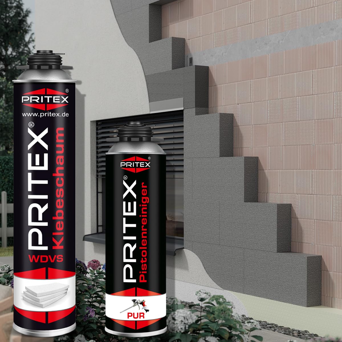 PRITEX WDVS Klebeschaum Set, 5x 750ml Dämmstoffkleber inkl. Reiniger