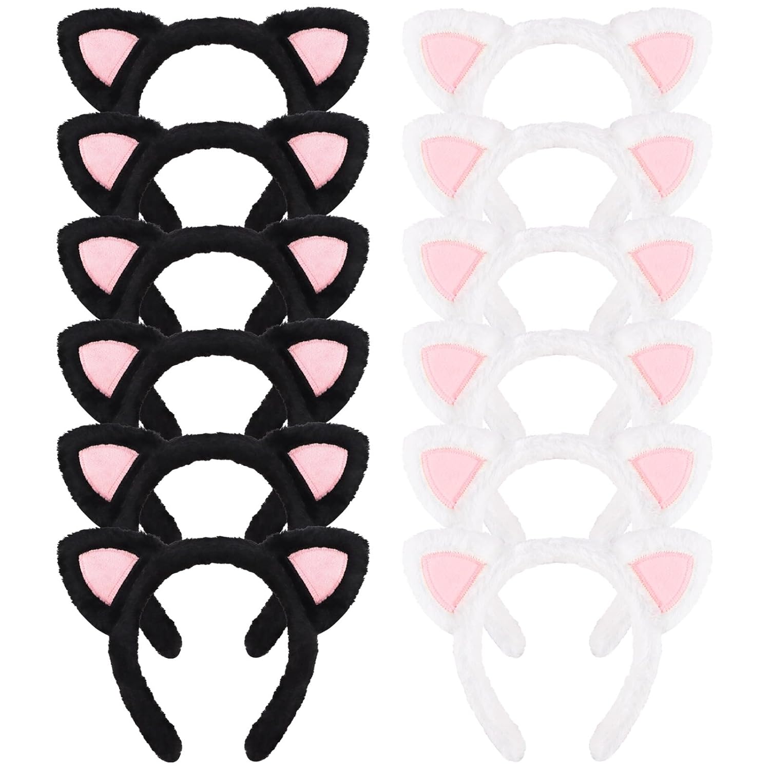 YARIEW Cat Ears Headbands for Women 12 Black and White Cat Plush Headbands for Women for Washing Face Animal Ears for Cosplay Yoga Makeup Costume Halloween Christmas