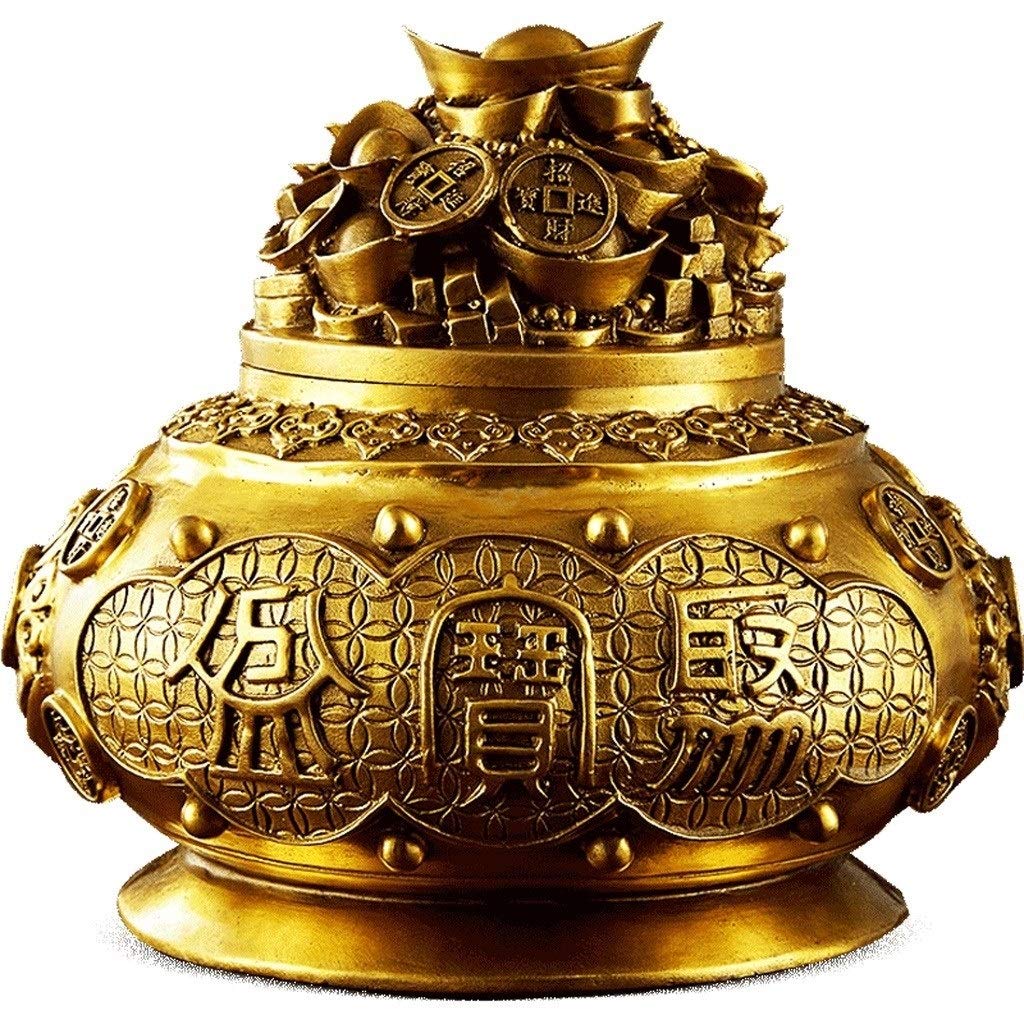 SBCGFY Feng Shui Statue,Feng Shui Golden Ingot/Yuan Bao Treasure Basin Wealth Porsperity Figurine Best Housewarming Congratulatory Gift Feng Shui Decor Blessing Gift,Size_Name-M