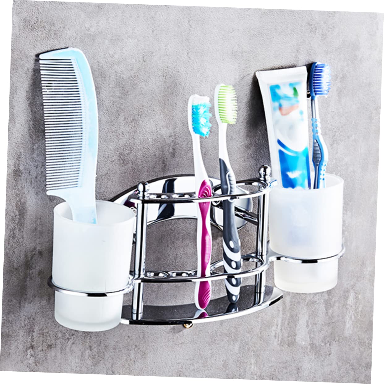 Hohopeti Portacepillos de Dientes Mantiene el Cepillo y Vaso Limpios y Vaso de Vidrio Doble de Acero Inoxidable Montado en Pared para Baño
