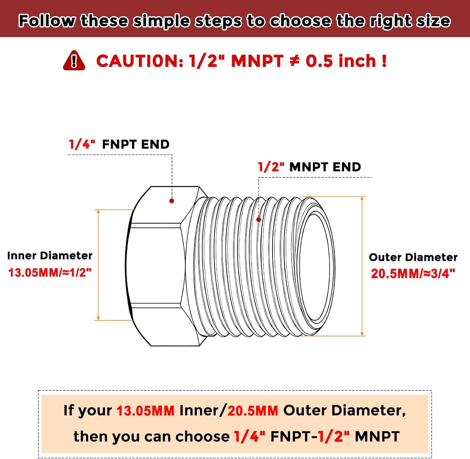 Pack of 2, 1/2" Male NPT to 1/4" FeMale NPT Solid 304 Stainless Steel Hex Bushing, Hose Fittings Adapter Reducer for Pipe Leak Repair, Bathroom Remodeling, Tool Extensions
