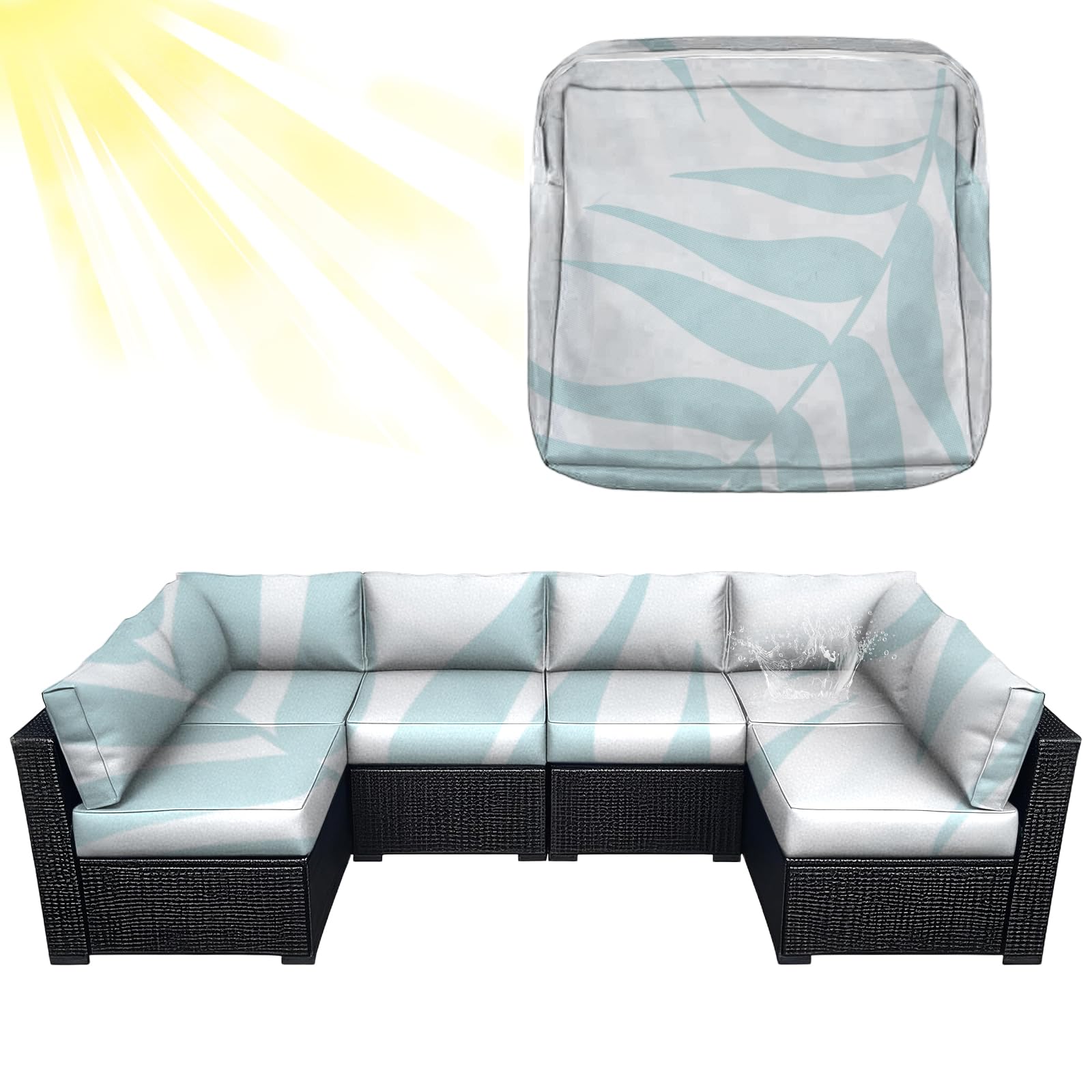 ZYBSLCSY Waterproof Replacement Cushions Slipcover for Outdoor Furniture Protector, Non-Slip Patio Chair Seat Cushion Cover with Zip, Garden Rattan Couch Cover (L G Sun Leaf,2 pieces 50×55×10cm)