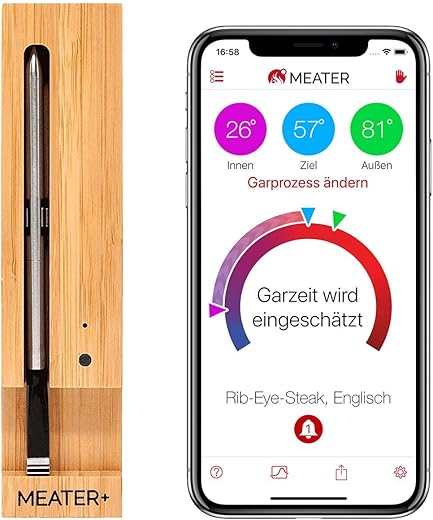 MEATER+ | Das weltweit erfolgreichste smarte Fleischthermometer mit 50m Reichweite | Für Ofen, Grill, Pfanne, Heißluftfritteuse und Sous-Vide | Perfekter Fleischgenuss via App