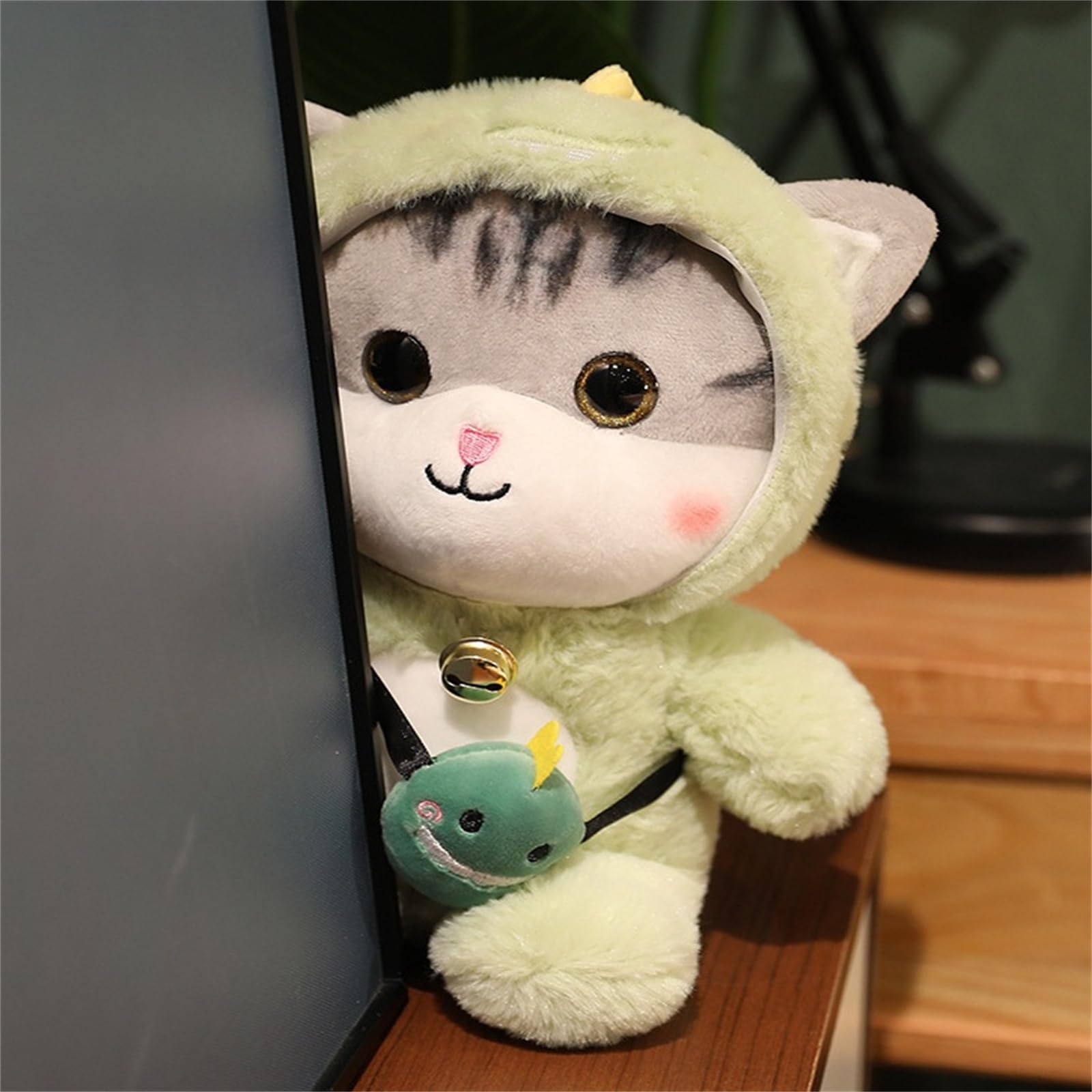 champracer Katze Plüschtier, Cartoon Katze Tier Stofftier Plüsch Puppe, gekleidet in Dinosaurier Kostüm Weiche Kuscheltiere, Süße Katze Kuscheltier für Kinder Jungen Mädchen Geschenk (35 cm,Einhorn)
