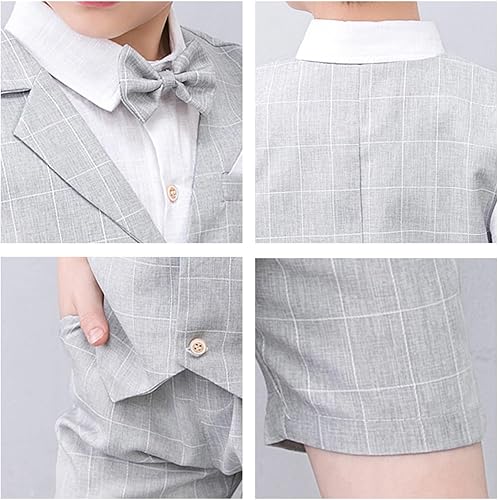 Miniatura 3 de Traje de verano para niños, ropa de vestir para niños, traje de portador de anillo de boda, 4 piezas, camisa, chaleco y pantalones cortos