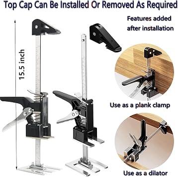 Labor Saving Arm 2PC 15.5 Inch Height Regulator Hand Lifting Tool，Lifter Jack for Installing Cabinets Door And Wooden Panel Lifting Cabinet Board Lifter, Upgrade Black Steel 2pc