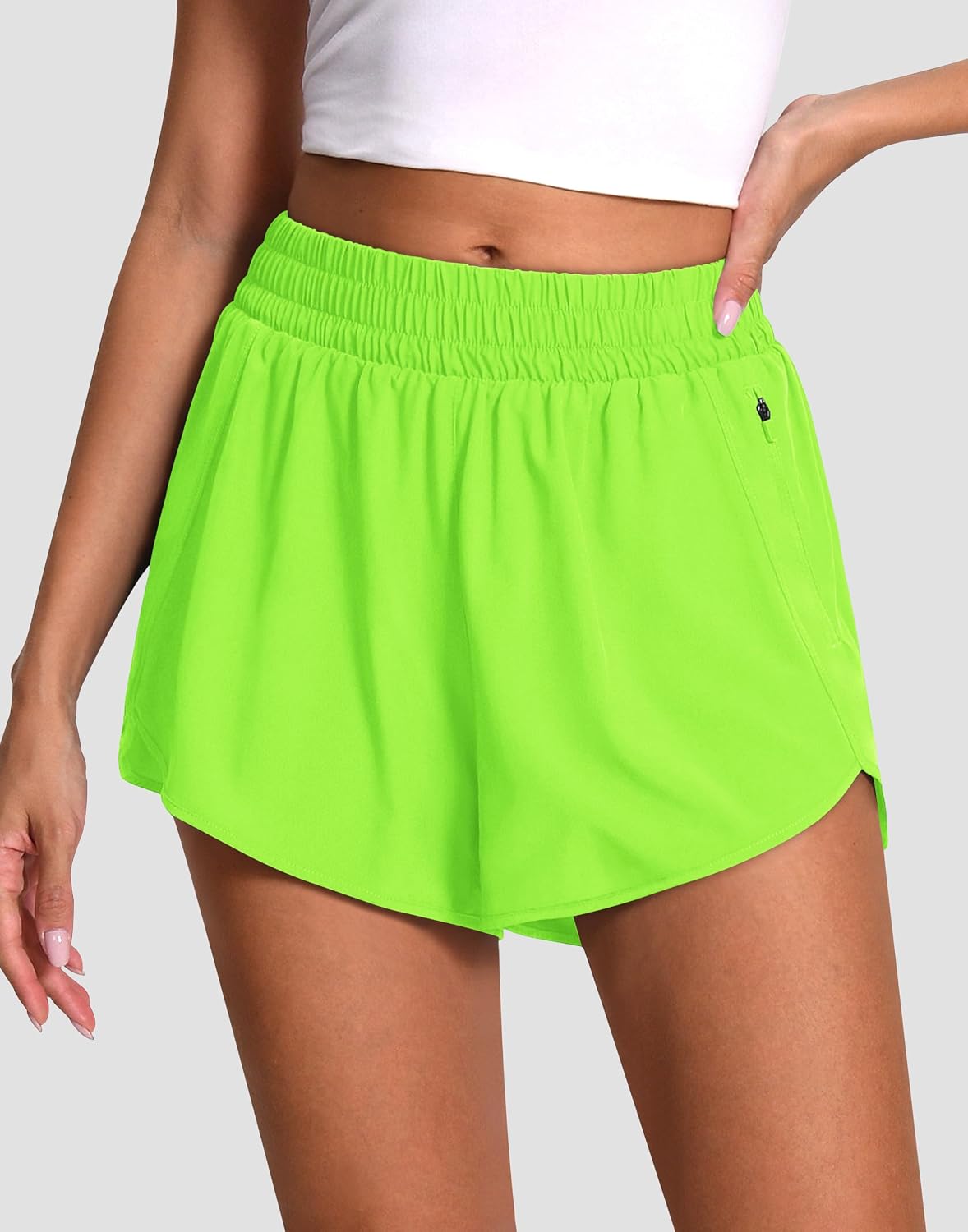 Women's 3" High Waisted Running Shorts Quick Dry Dolphin Sporty Athletic Gym Track Shorts for Women with Zipper Pocket