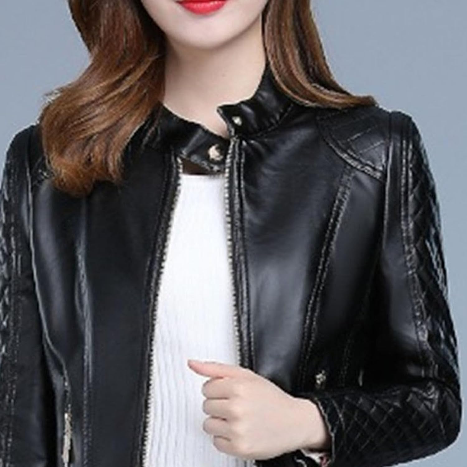 Women's Slim Fit Zipper Faux Leather Coat Classic Solid Comfort Coat Jacket Slim Fit Casual Moto Biker Outerwear