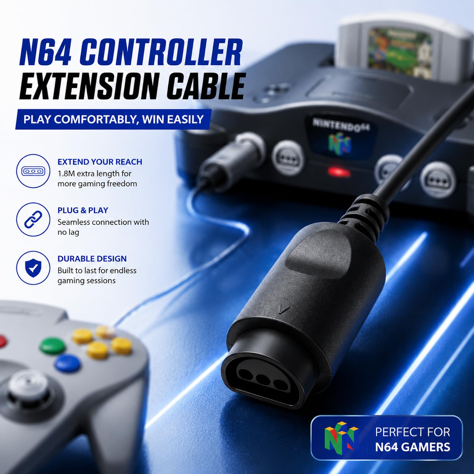Amazon.com: tesha N64 Controller Extension Cable, 2 Pack 6FT