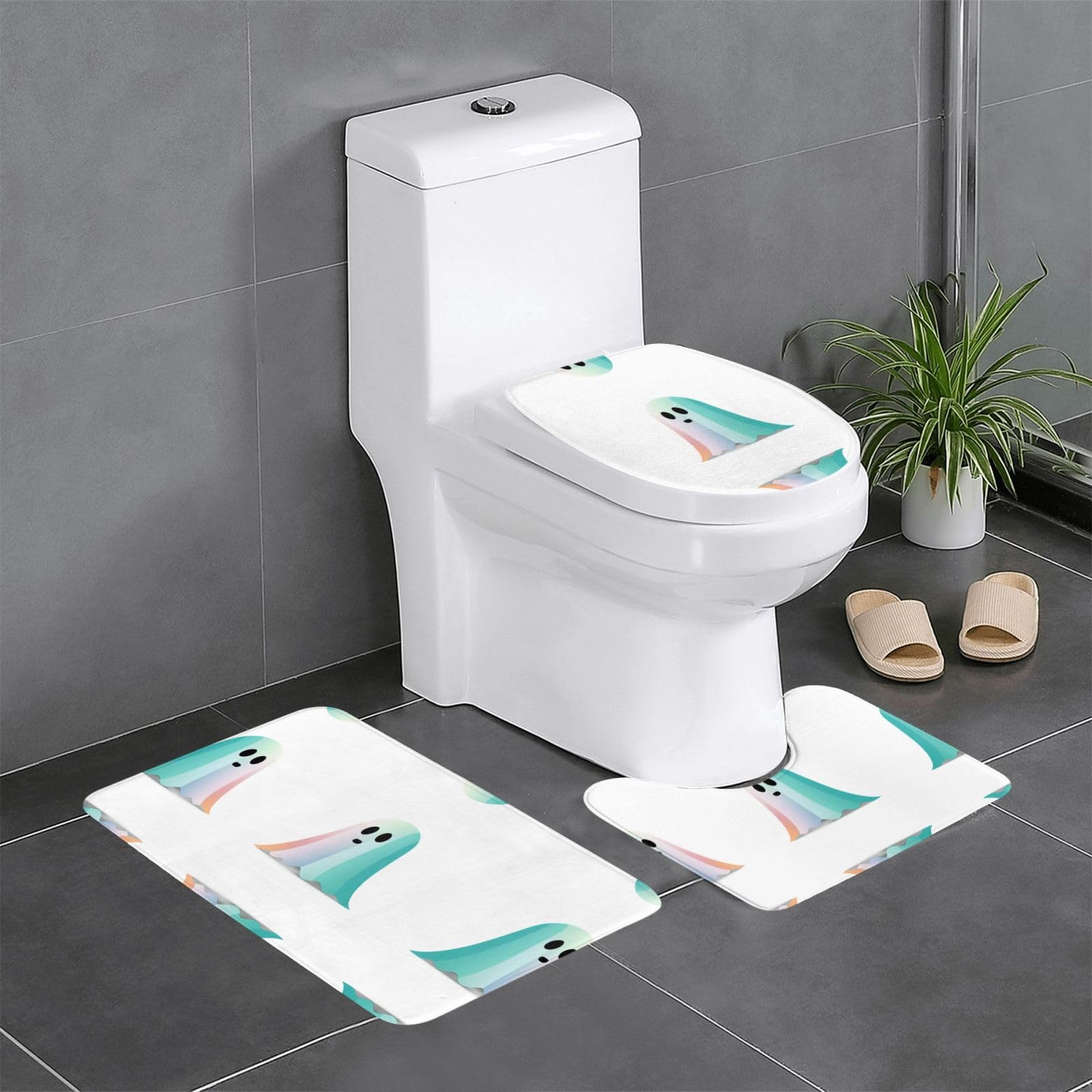Tapis de salle de bain antidérapants WHJDPP coloré imprimé fantôme pour toilettes et baignoire