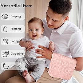 Unnivoll Muslin Burp Cloths for Baby 100% Cotton Burping Cloths for Boys Girls Large 20\'\'X10\'\' Extra Soft and Absorbent 12 Pack - Flesh Pink