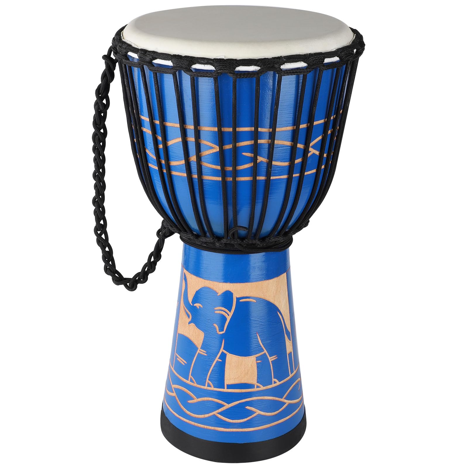 Djembe African Drum 10'' x 20'' with Mahogany Body Goatskin Drumhead Hand Drums for Adult (Blue)
