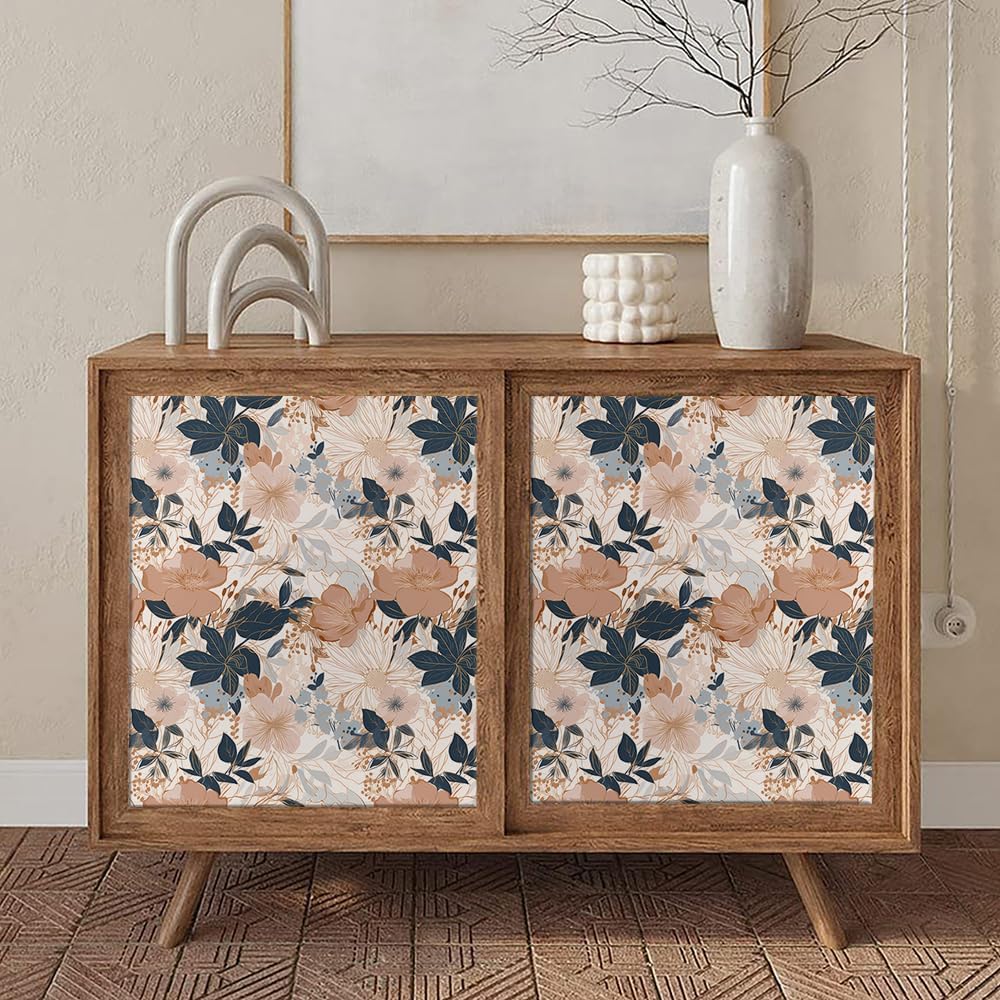 MuralPeel Modern Brown Navy Flower Plants Vintage Peel and Stick Wallpaper Self Adhesive Removable Easy Peel Off Stick on Wall Paper for Bedroom Cabinet Renter