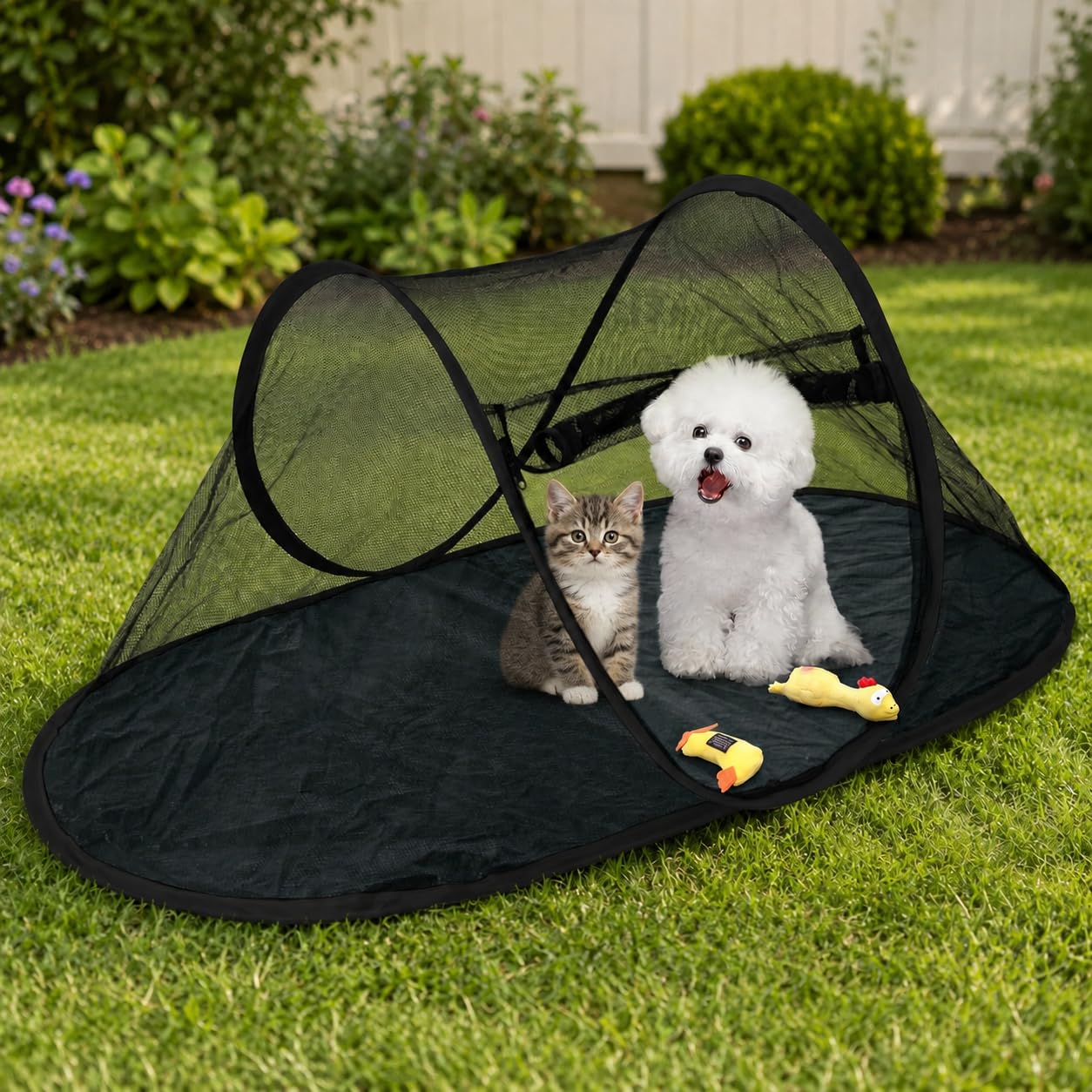 Tragbares Pop-Up-Hundezelt, 118 × 64 × 50 cm, faltbarer Katzen-Campingunterstand mit strapazierfähiger PE-Unterseite, atmungsaktives Netz, einfacher Aufbau für den Innen- und Außenbereich, Reisen und