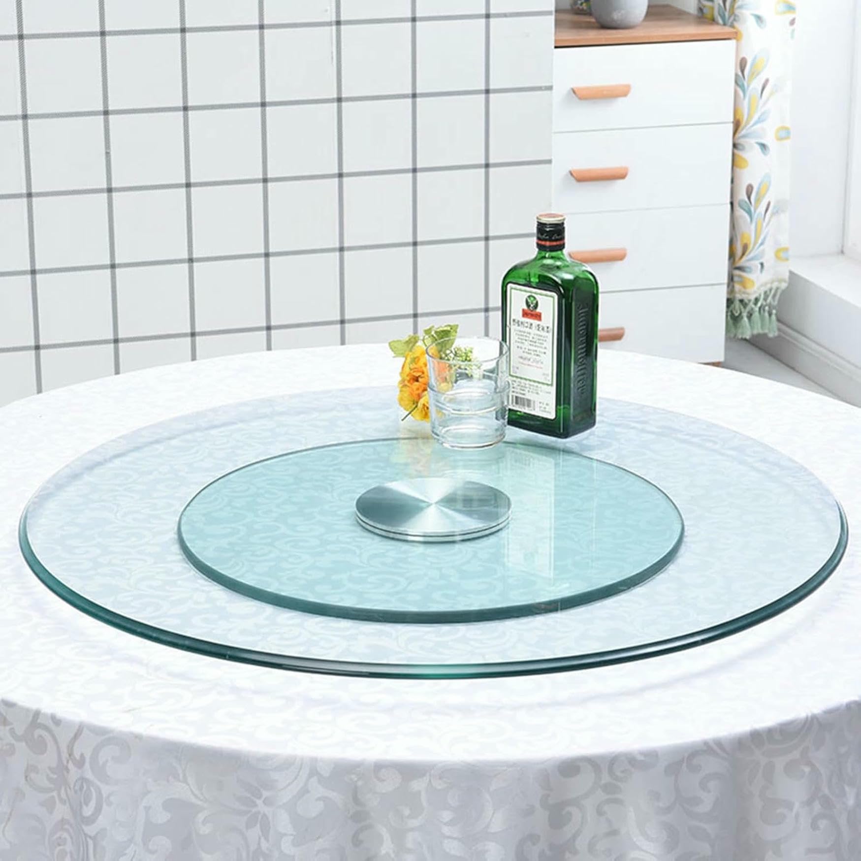 Plateau tournant verre trempé 80 cm tourne plat pour table ronde