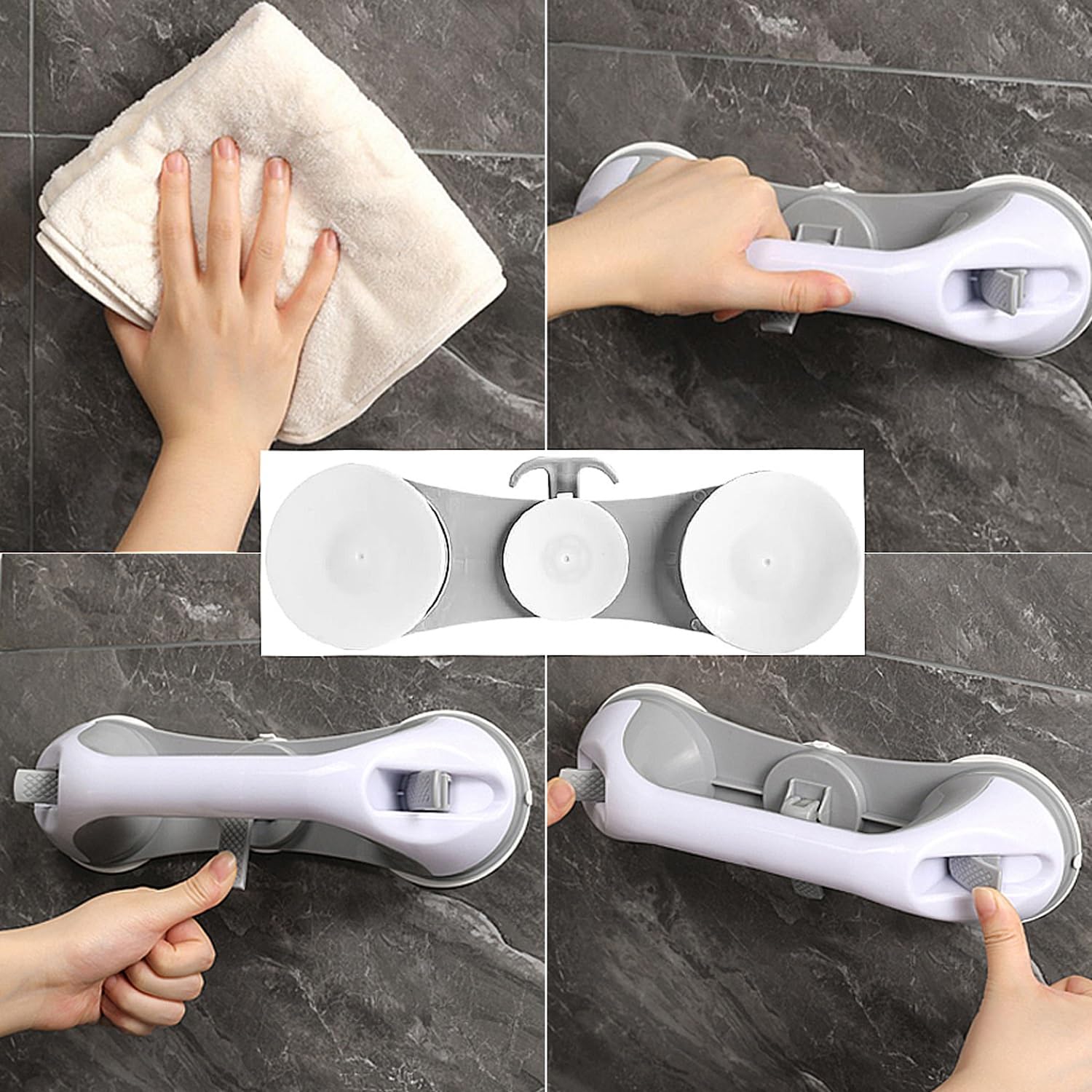 LYGSWDB Lot de 2 poignées pour baignoires douches avec 3 ventouses, poignée de Douche Robuste, Mains courantes Amovibles pour Personnes âgées, Aspiration de Douche, poignée de sécurité pour Salle de