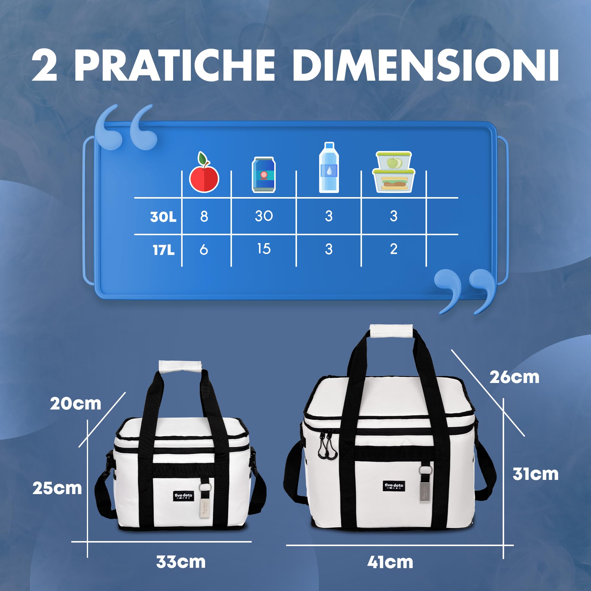 five dots Borsa Termica Porta Pranzo - Borsa Porta Pranzo Termico con Raffreddamento fino a 12 Ore | Frigo Piccolo da Pranzo, Lunch Bag Pieghevole e Impermeabile | Ideale per Ufficio, Lavoro e Viaggi