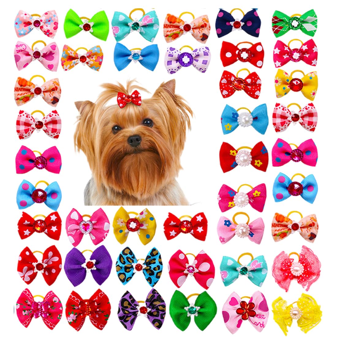 Lot de 40 nœuds pour chiens avec élastiques, nœud de poils de chiens, accessoire pour chien et accessoires de toilettage pour l'utilisation quotidienne des animaux domestiques