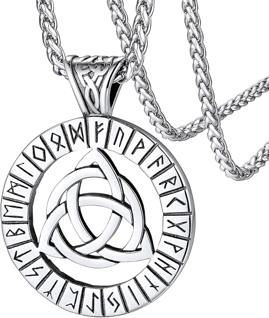 FaithHeart Norse Viking Jewellery Vintage Irish Celtic Knot Pendant Nordic Runes Necklace Stainless Steel/Gold/Black Plated, Talisman Amulet Gifts for Men Women