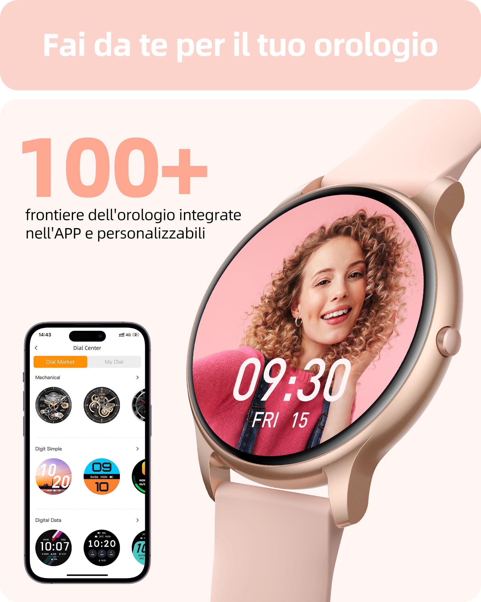 Parsonver Smartwatch Donna con Chiamate Bluetooth, 100+ Modalità Sportive | 1.32" Fitness Sportivo Orologio con Monitor del SpO2/Sonno/Frequenza Cardiaca, Smart Watch per Android iOS, Oro Rosa, SPROD1