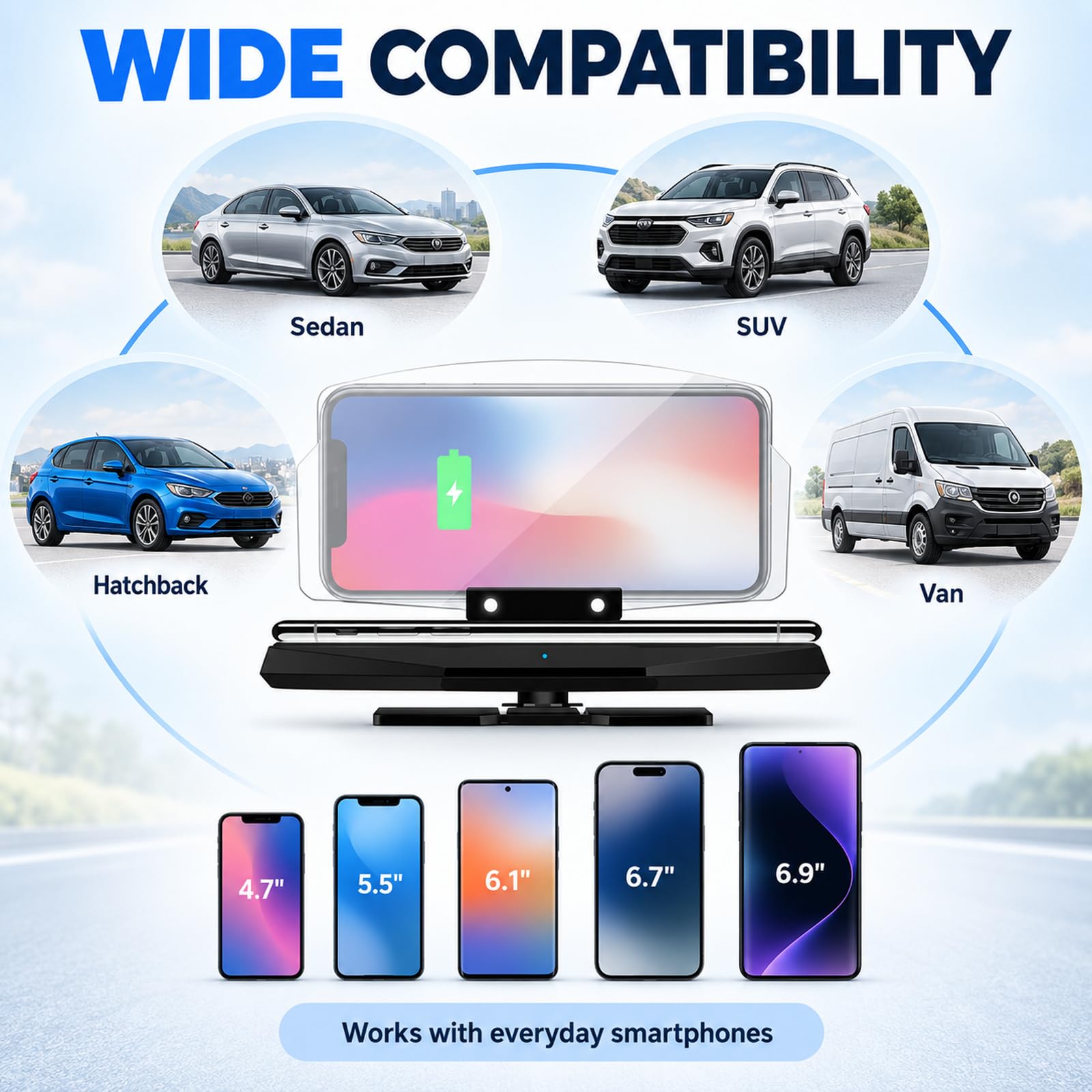 HUD Head-Up Display bezprzewodowy uchwyt na telefon nawigacja samochodowa wyświetlacz odblaskowy o wysokiej rozdzielczości składany uchwyt nawigacyjny do telefonu samochodowego z prostą konstrukcją