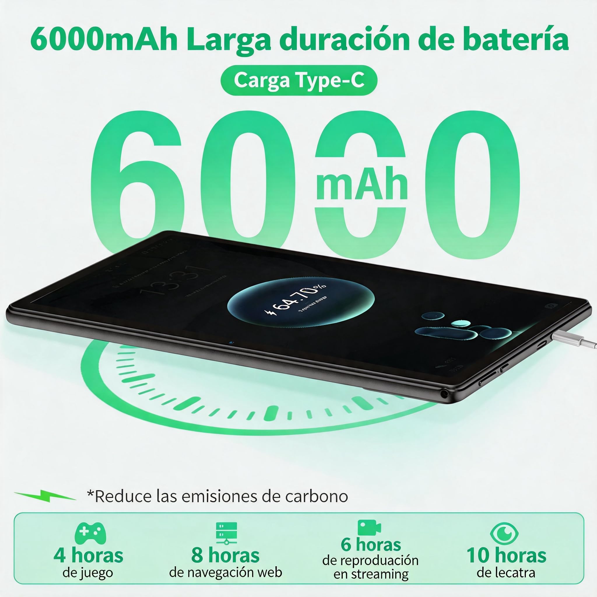 Tableta Android 15 10 Pulgadas 18GB RAM 128GB Almacenamiento IPS 1280x800 Octa-Core 6000mAh