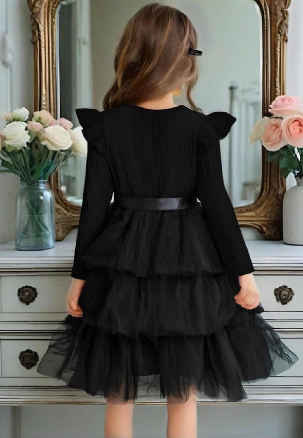 Toddler Dress Girls Ruffle Long Sleeve Layered Tulle Dress Fall Spring Fashion Party Dresses 2-6Y - Image 3