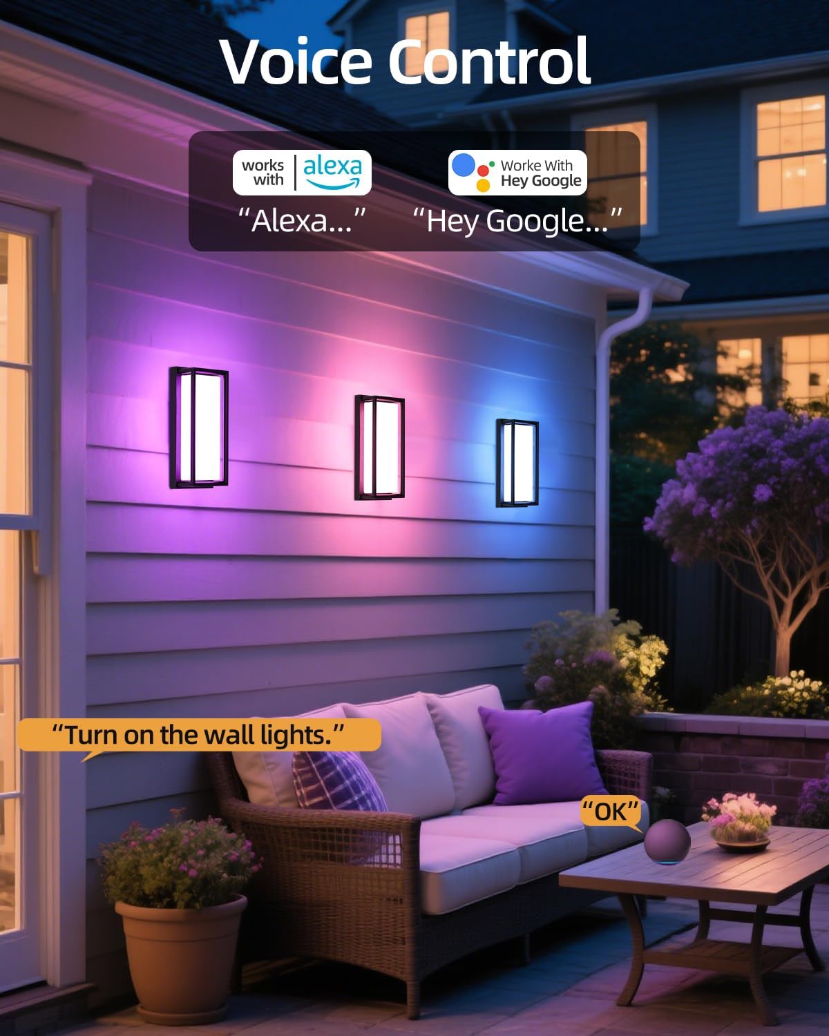 RAYVO Outdoor Wall Light, 1500LM RGBCW Smart Porch Lights Color Changing Exterior Lighting Fixtures, IP65 Waterproof Outdoor Sconce Lights for House Compatible with Alexa Google Assistant, ETL Listed