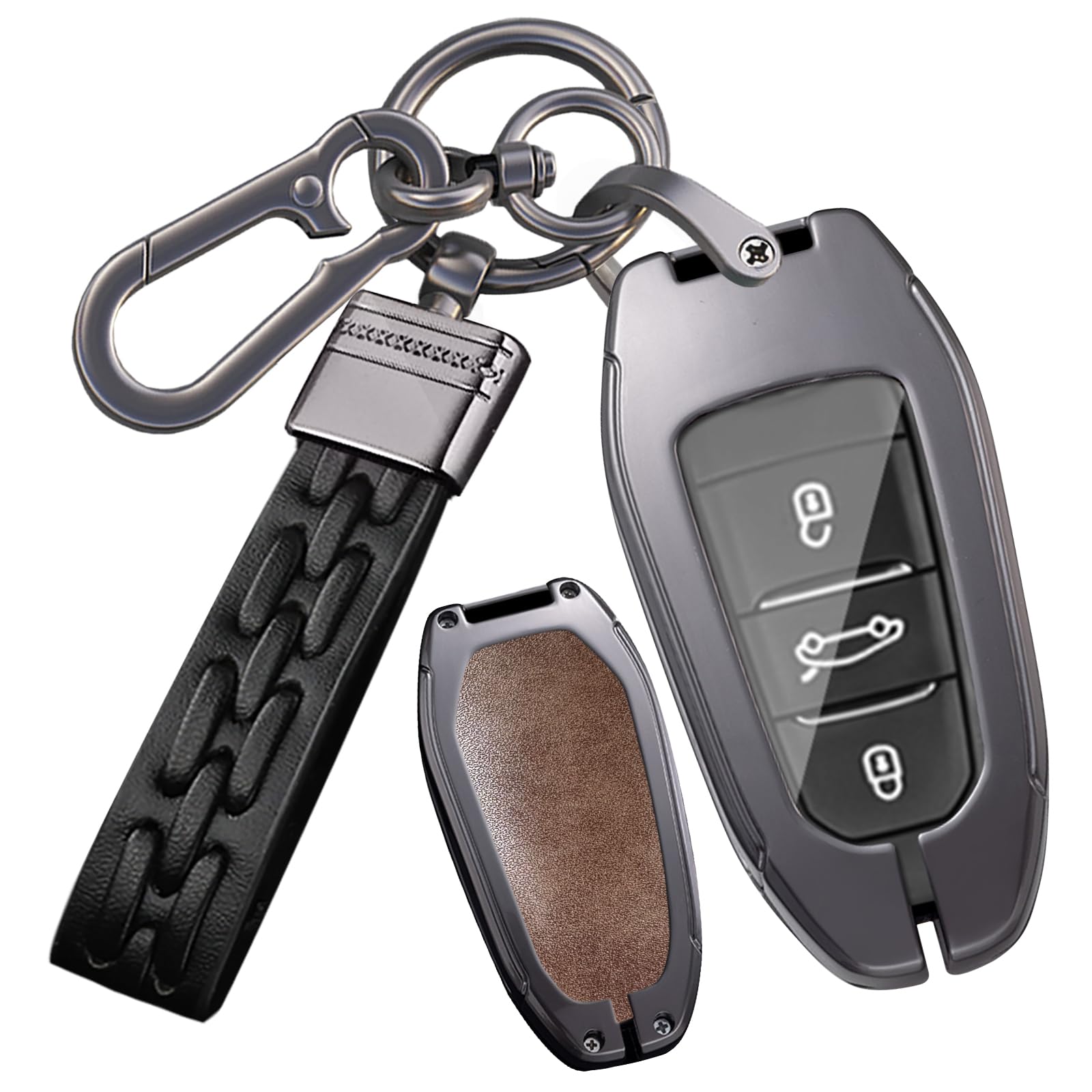 HIBEYO Autoschlüssel-Hülle Aus Echtem Rindsleder - Perfekter Schutz Für Peugeot, Citroën & Opel