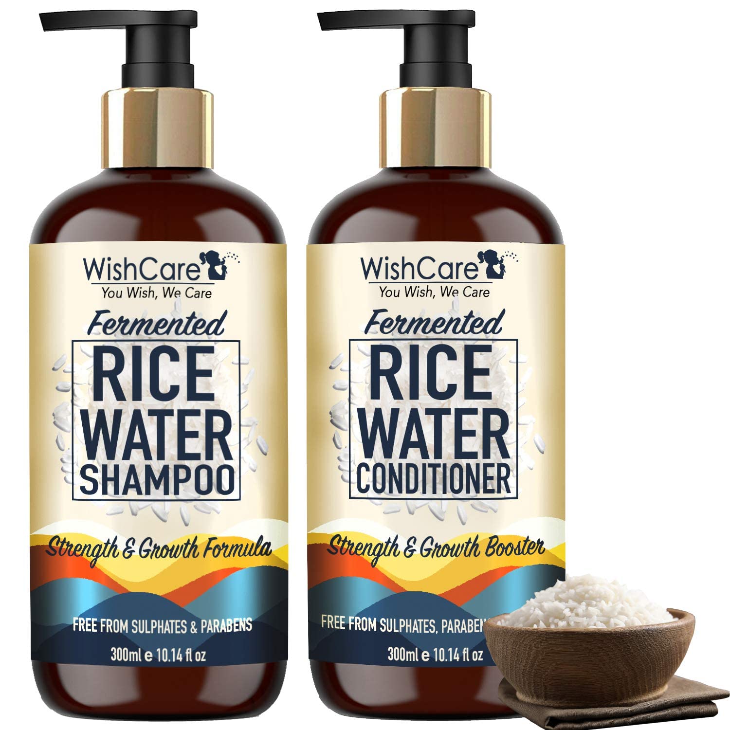 WishCare Fermented Rice Water Conditioner - For All Hair Types - 300 Ml & WishCare® Fermented Rice Water Shampoo - For All Hair Types - 300 Ml