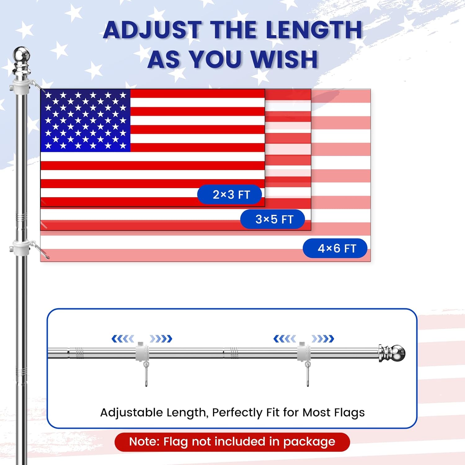 ZHULI 5 FT Flag Pole Kit 2 Pack, Flag Pole for Outside House with 180° Multi-Position Bracket, Rustproof Stainless Steel Flagpole with Tangle Free Spinning Flag Rings, for Outdoor Porch Residential