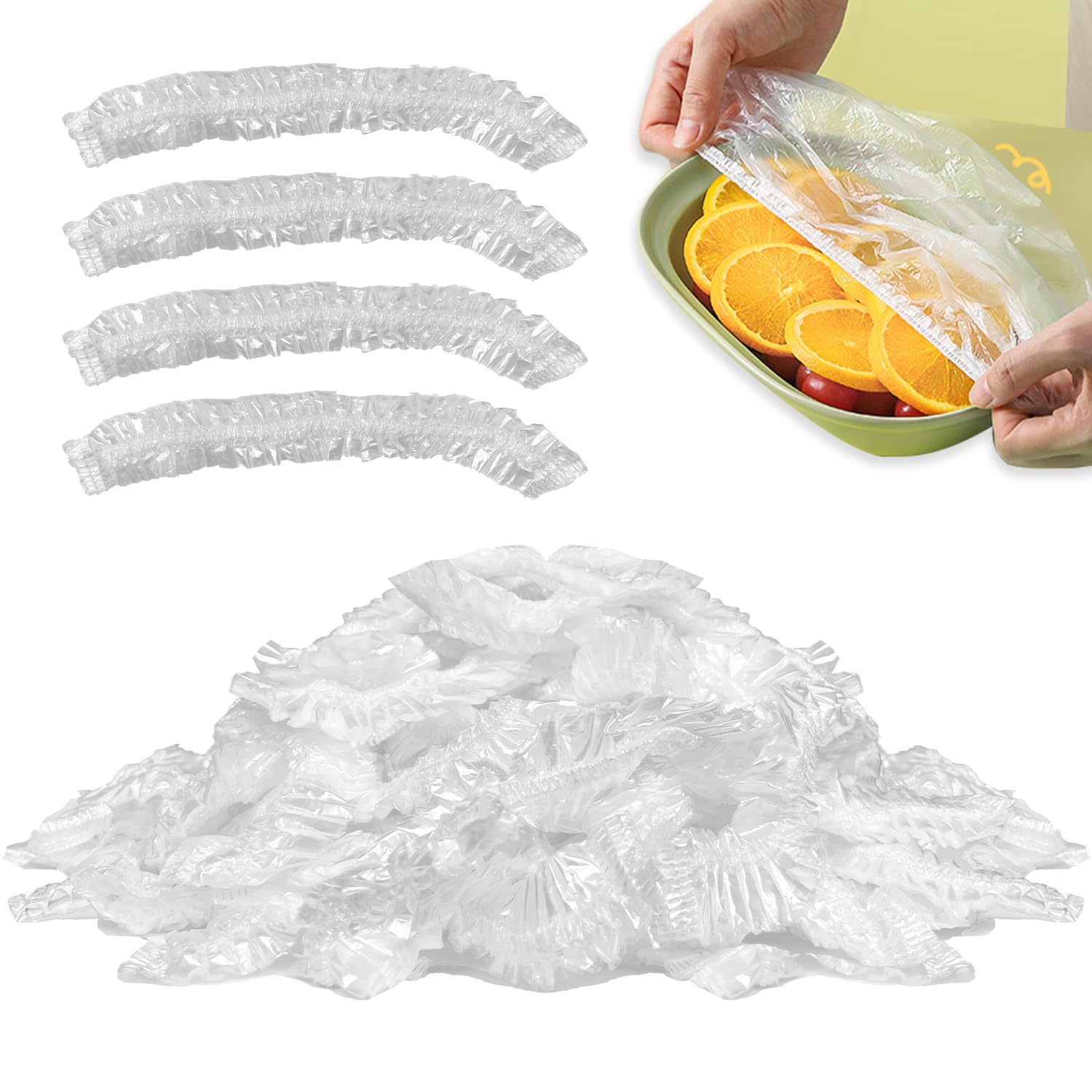 Ryhhh Clear Cling Film Bags | Food Grade Material | Fresh Keeping Bags | Elastic Opening | Food Storage Covers | Easily Use It To Wrap Any Dinner Plate, Salad Bowl And More | 50Pcs