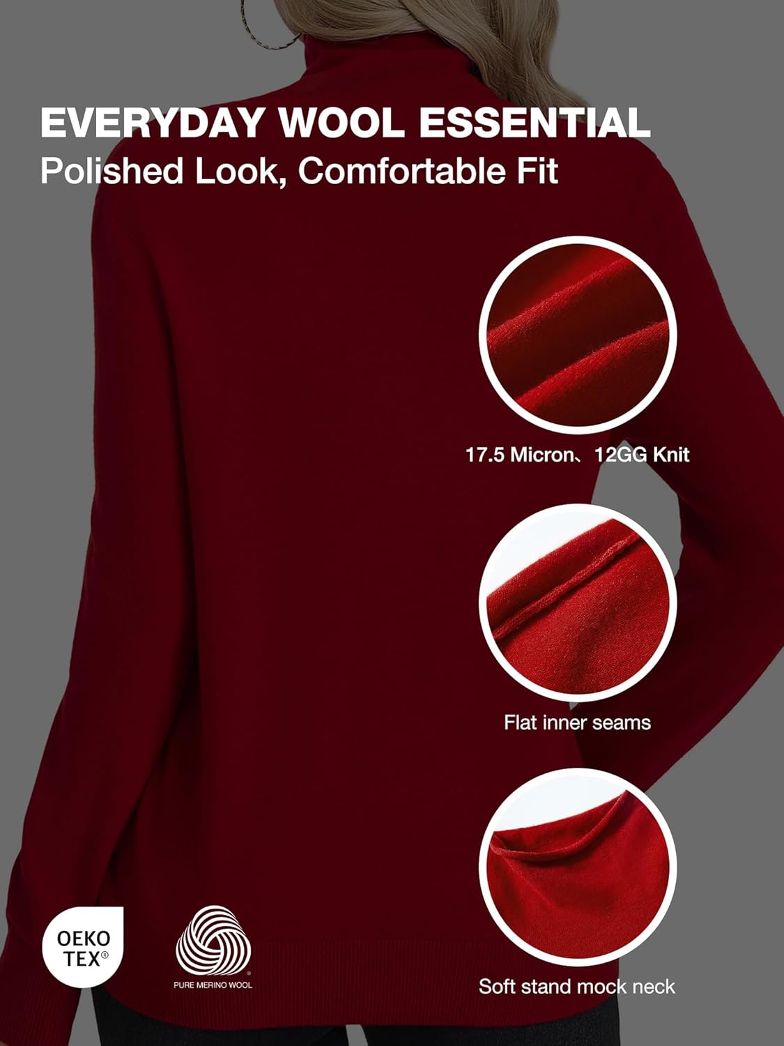 Turtleneck Sweater Women – 100% Merino Wool Fitted Pullover Mock Neck Long Sleeve Knit Tops Lightweight Warm Winter - Image 3