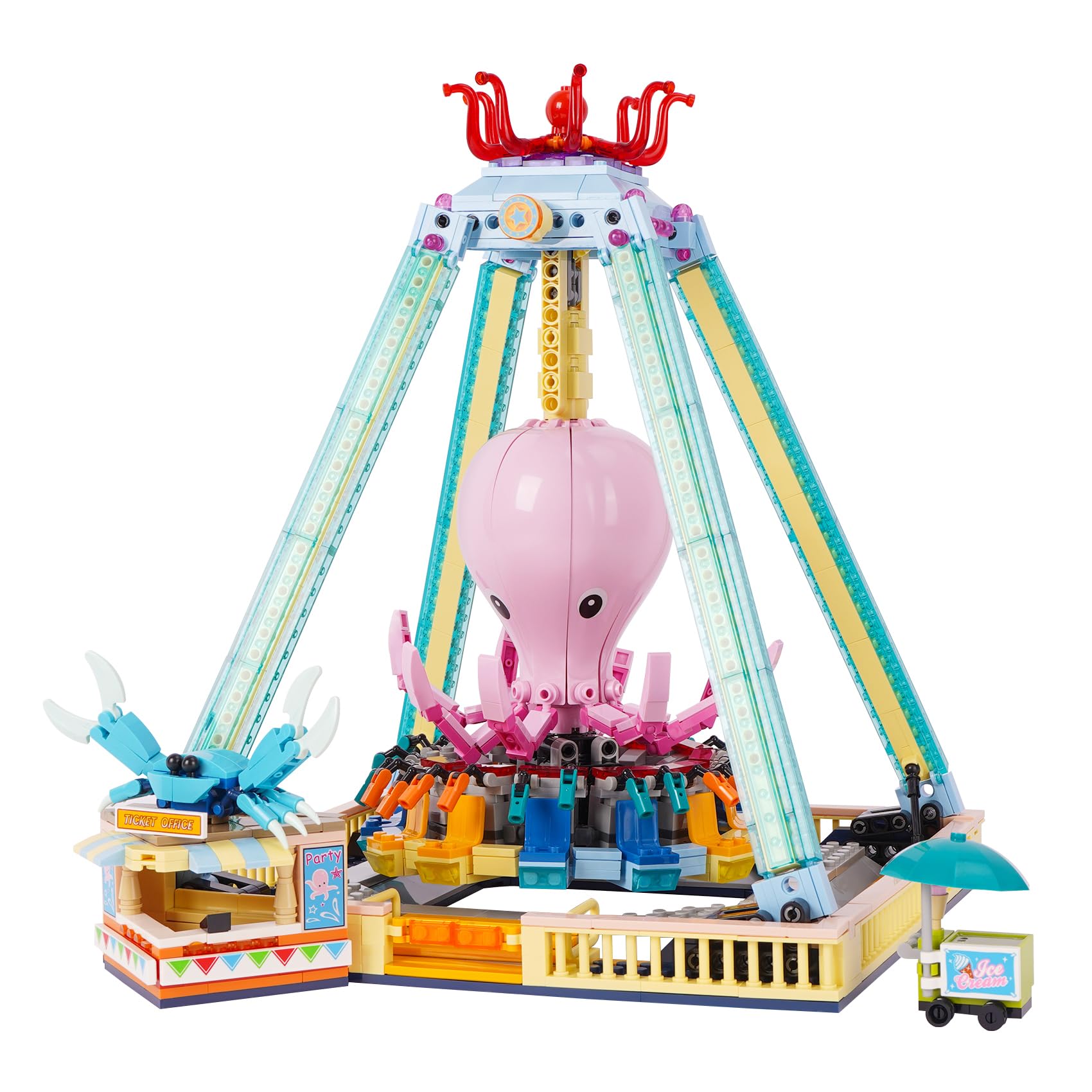 Vinbosion Building Blocks Set,Octopus Swing Amusement Park Building Blocks Toy,Bricks Toy Model Gift for Kids and Adults(1189PCS)
