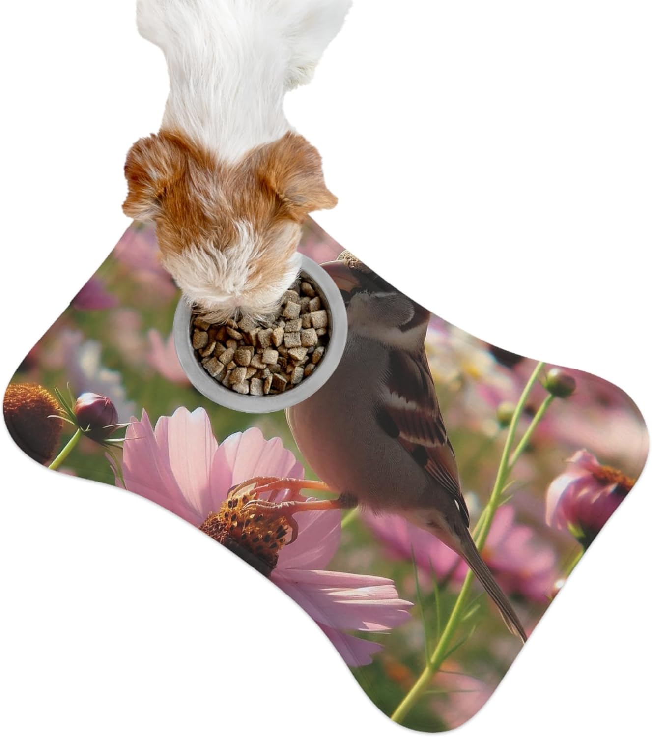 Vibrant Cosmos Seeds Anti-Slip Pet Feeding Mat for Cats and Dogs