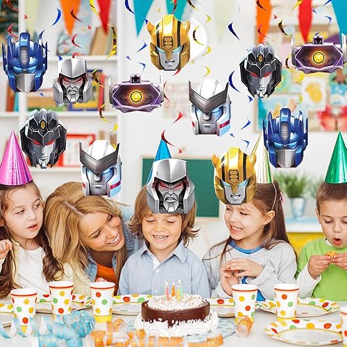 Miniatura 2 de ADRICH Suministros de fiesta de robot de dibujos animados, 12 remolinos colgantes para decoración de cumpleaños de robot de dibujos animados, niños