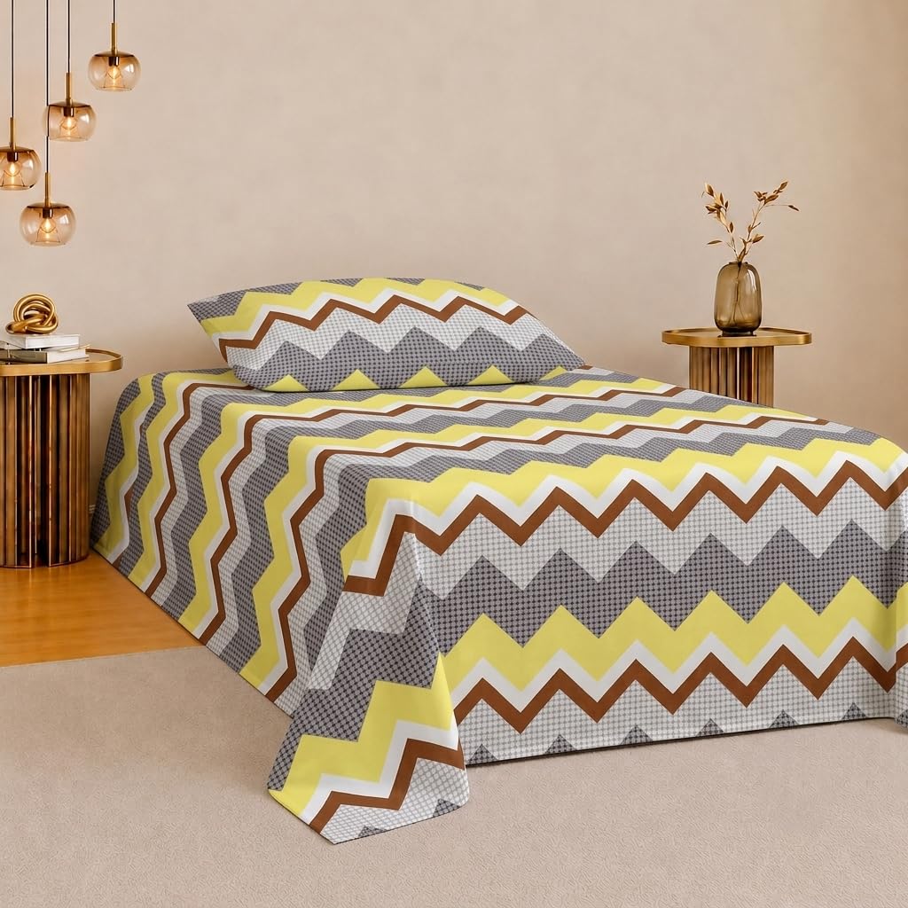 Home Stylish 280 TC Floral Print Ezyption Cotton 1 Single Bedsheet with 1 Pillow Cover 90x60 Inch Yellow Wine