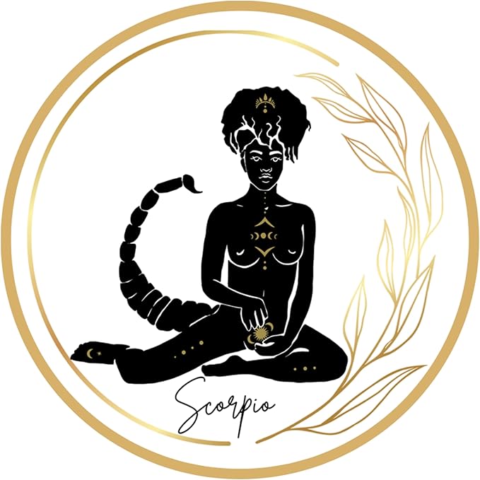 Scorpio Gold Leaf Zodiac Girl 3 Inch Premium Astrology Sticker Waterproof, Dishwasher Safe, Fade & Tear Resistant Vinyl for Car, Phone, Water Bottle