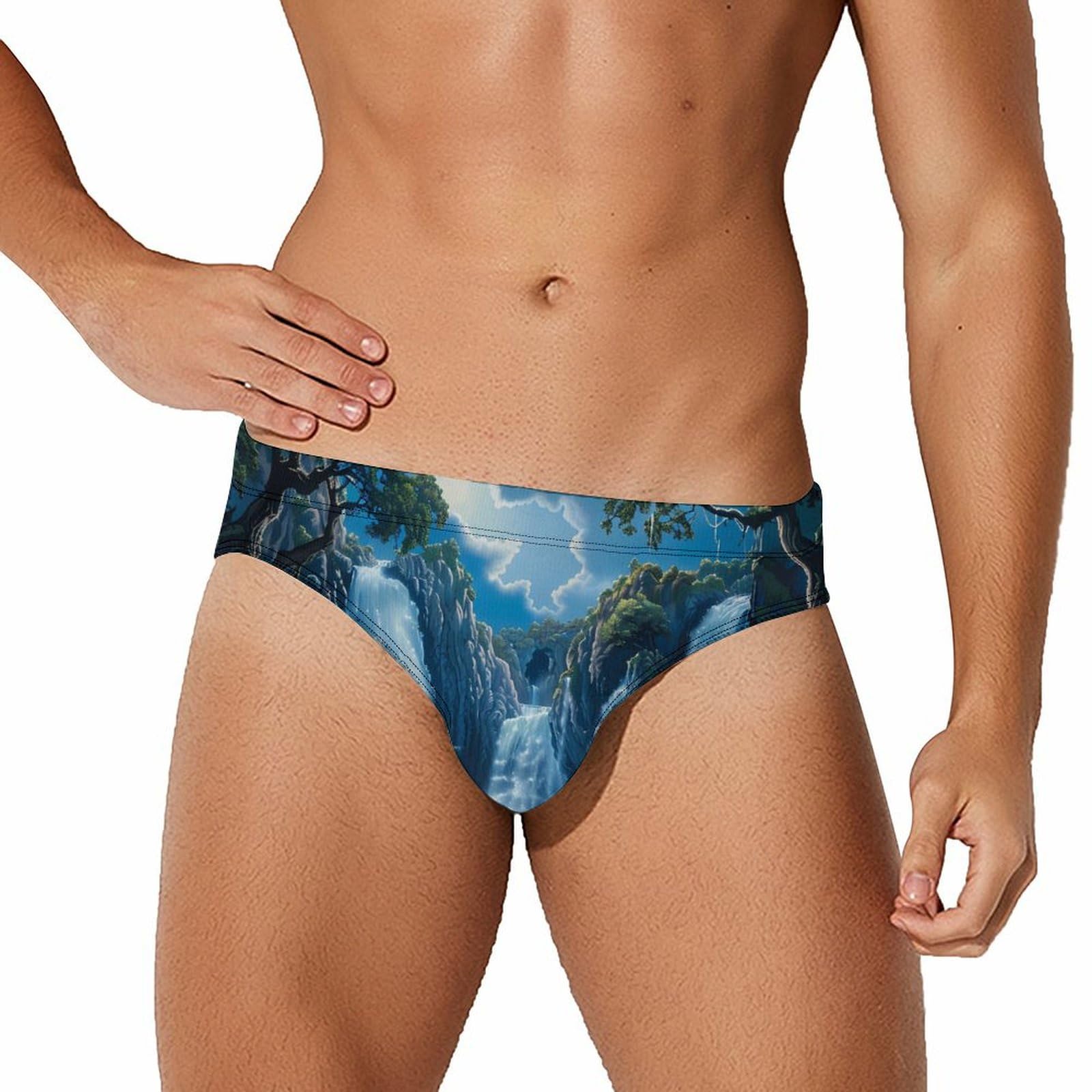 Waterfall Nature Mens Swim Briefs Quick Dry Swim Trunk Bikini Underwear Swimsuit 2XL
