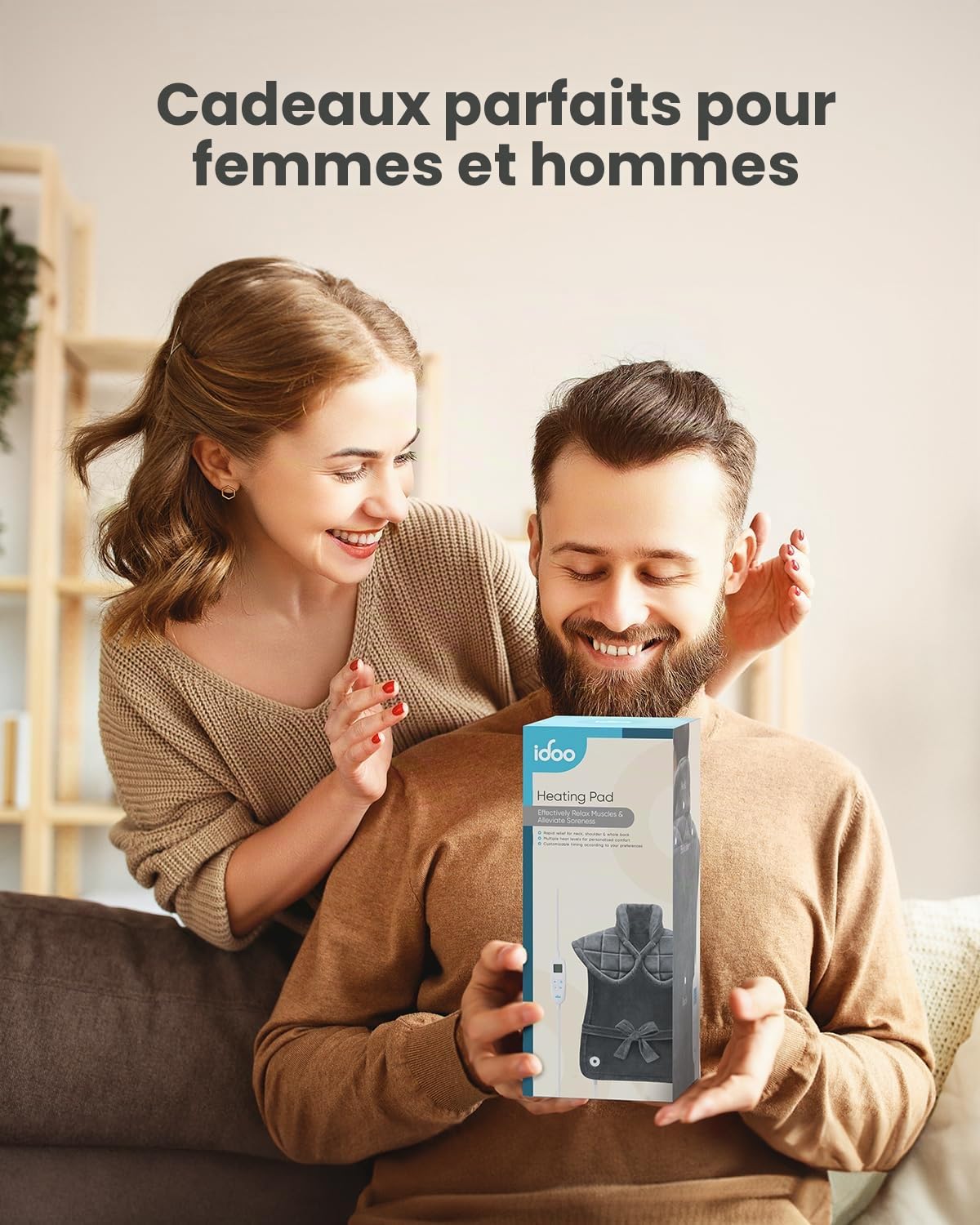 iDOO Couverture Chauffante Avec Arrêt Automatique, Oreiller Chauffant Pour le Dos, La Nuque et Les épaules, Couverture Chauffante électrique 61 x 84 cm, 6 Niveaux de Chaleur et 3 Minuteries