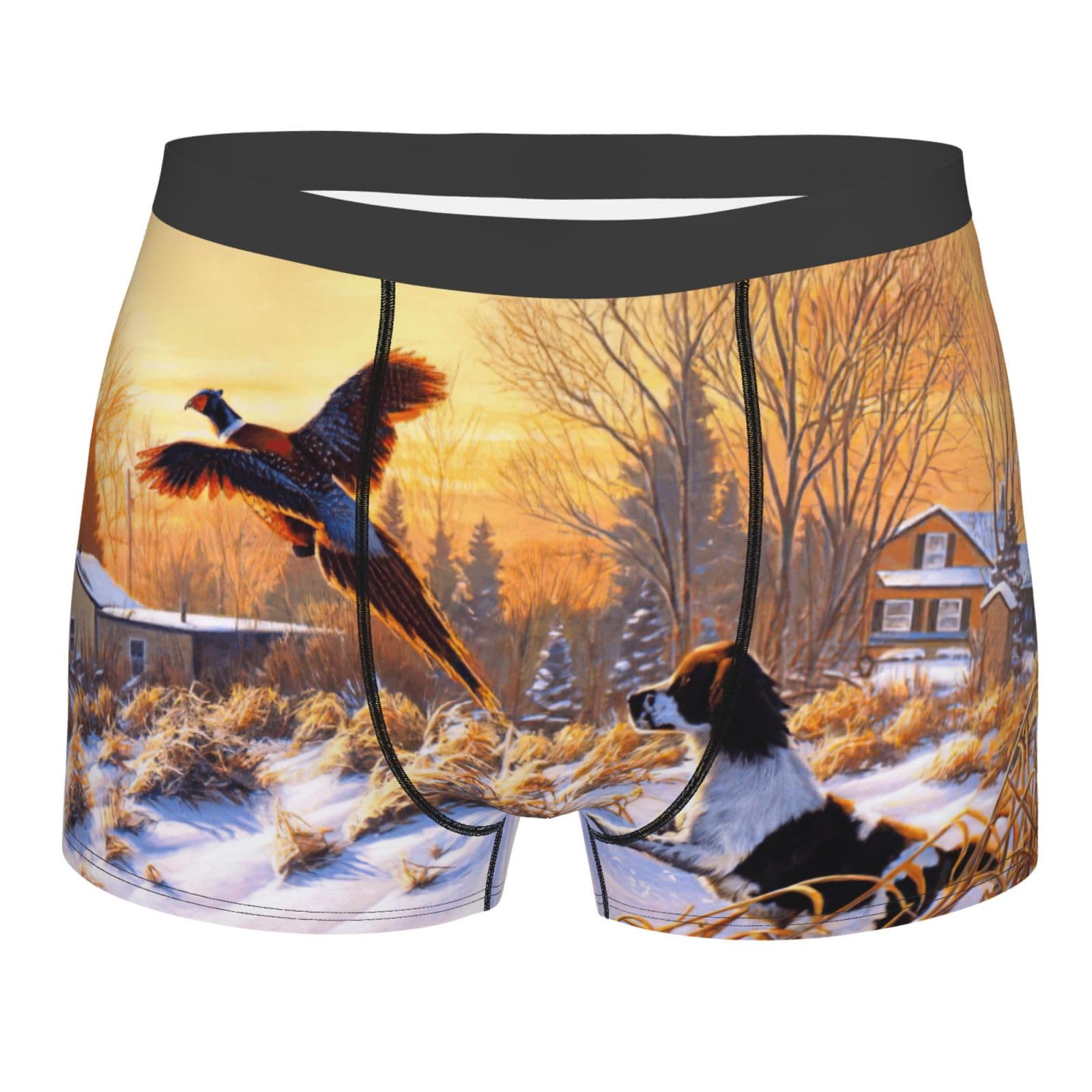 Yagdaa Men's Black Dog Catching Pheasant Print Underwear Boxer Briefs,Breathable Stretch Underwear With Comfortflexible Waistband
