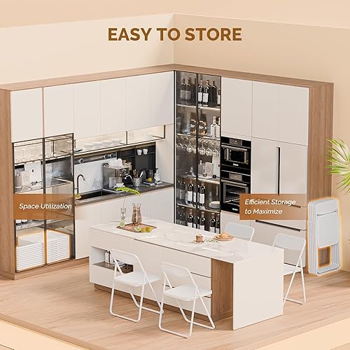 Miniatura 8 de VINGLI Silla plegable moderna con marco de hierro con panel de textura tejida, diseño que ahorra espacio para fiestas, bodas, eventos, oficina,