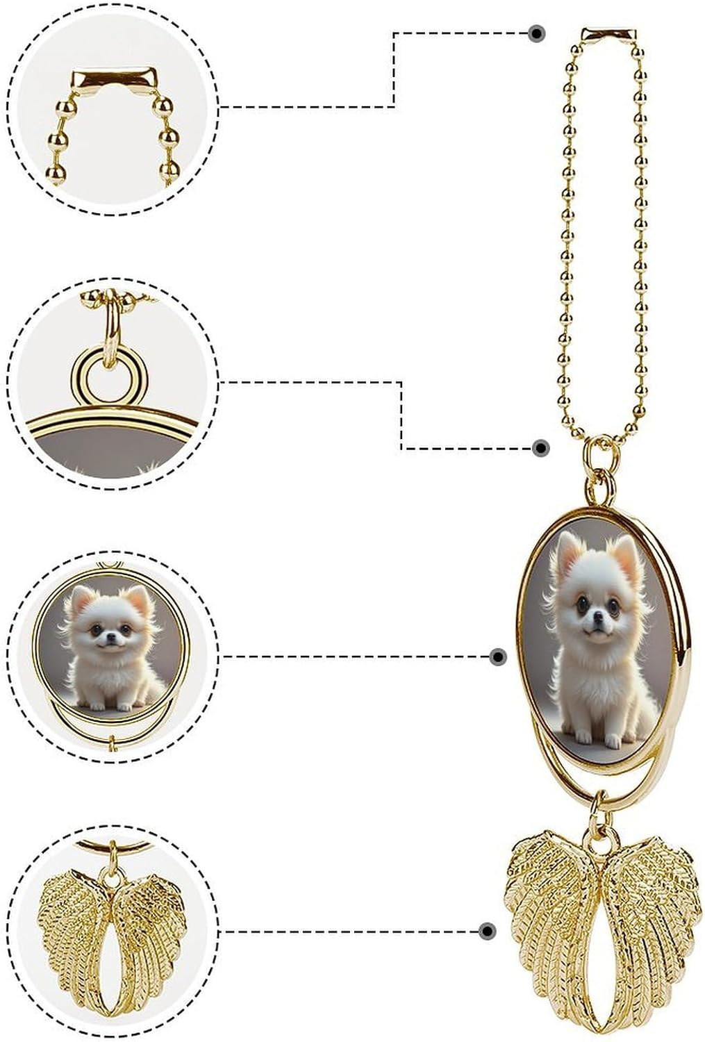 Cute Angel Wings Car Mirror Hanging - Cute Pomeranian Rear View Mirror Pendant Decor, Personalized Auto Accessories with Chain for Car Interior Decorations, Keychain Ornament Gift image 3