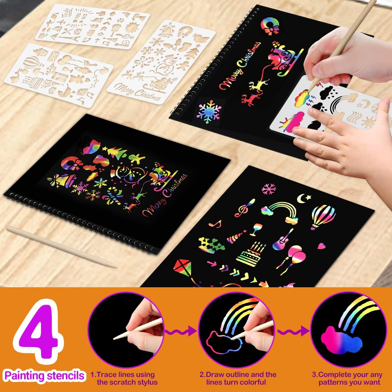 pigipigi Rainbow Scratch Paper for Kids - 2 Pack Scratch Off Notebooks Arts Crafts Supplies Kits Drawing Paper Black Magic Sheets Scratch Pad Activity Toy for Girls Boys Game Christmas Birthday Gift : Toys & Games