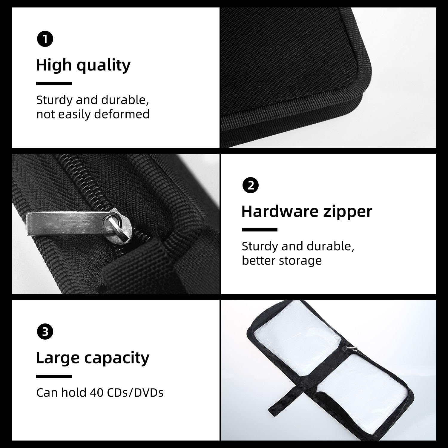 Sac Noir pour CD, Boîte De Rangement pour CD, Sac pour CD en Tissu Oxford pour Voiture, Sac De Rangement Pratique pour DVD, Boîte De Support pour CD De 40 Capacités, 2 Pièces