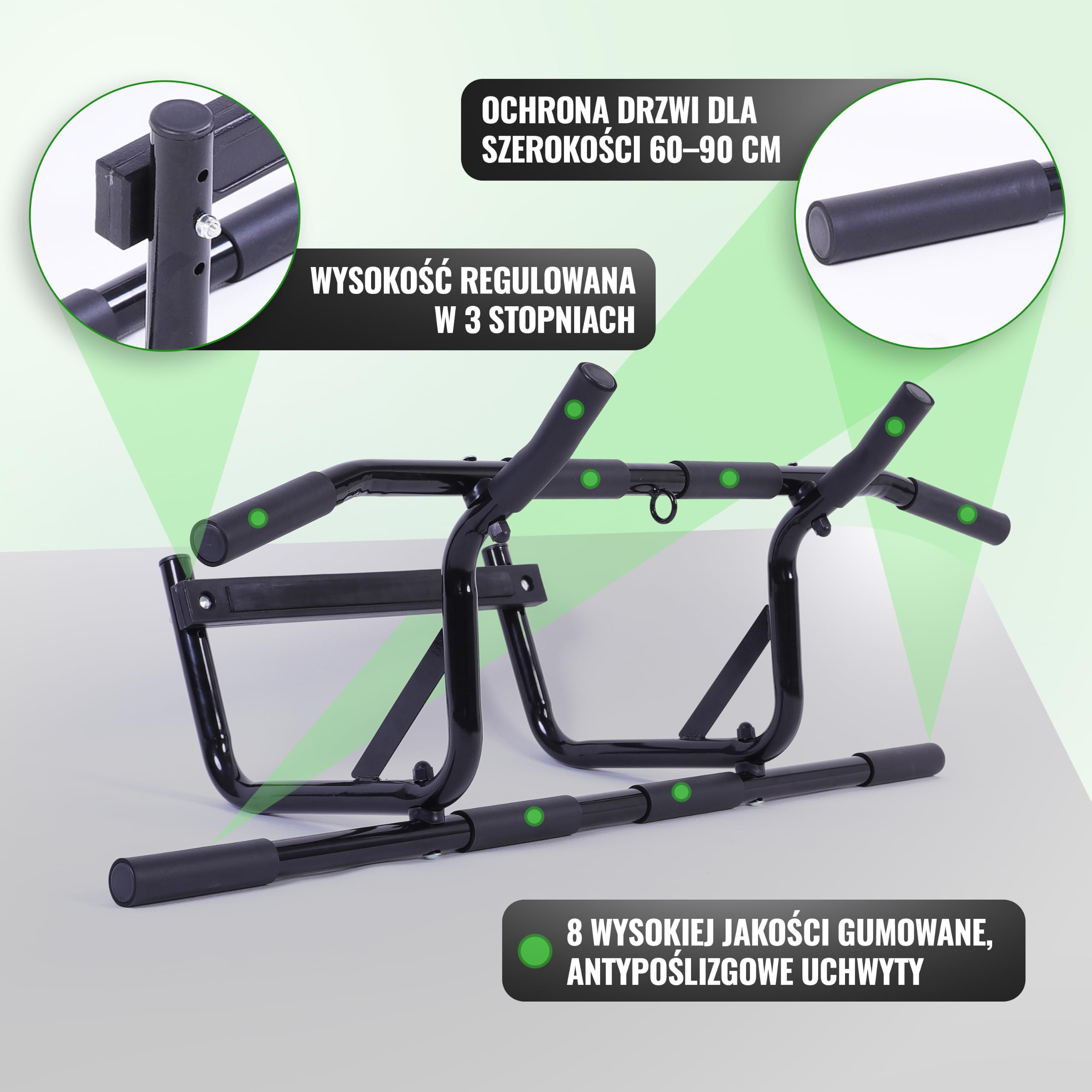 AthleticPro Sbarra per Trazioni da Porta senza Forare – Pull Up Bar Rialzata fino a 140 kg – 4 Impugnature Antiscivolo, Protezione Telaio fino a 90 cm – Include Banda Elastica per Home Workout