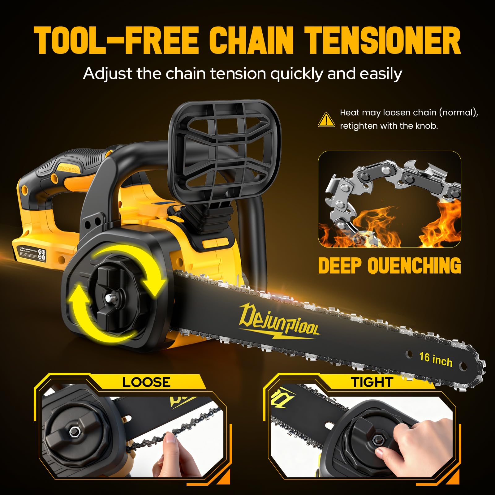 Tronçonneuse électrique sans fil de 40,6 cm compatible avec batterie Dewalt 20 V/60 V MAX (sans batterie), scie à chaîne sans balais, huileur automatique, 3 chaînes, tronçonneuse manuelle pour couper