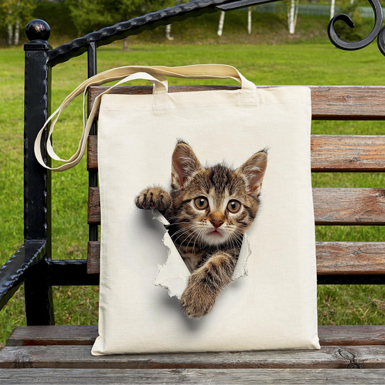 YOU FOUND ME Canvas Tote Bag for Women, Cute Cat Print Cotton Bag for Book Lovers, Bookworm Gifts Grocery Shopping Bag - Image 3