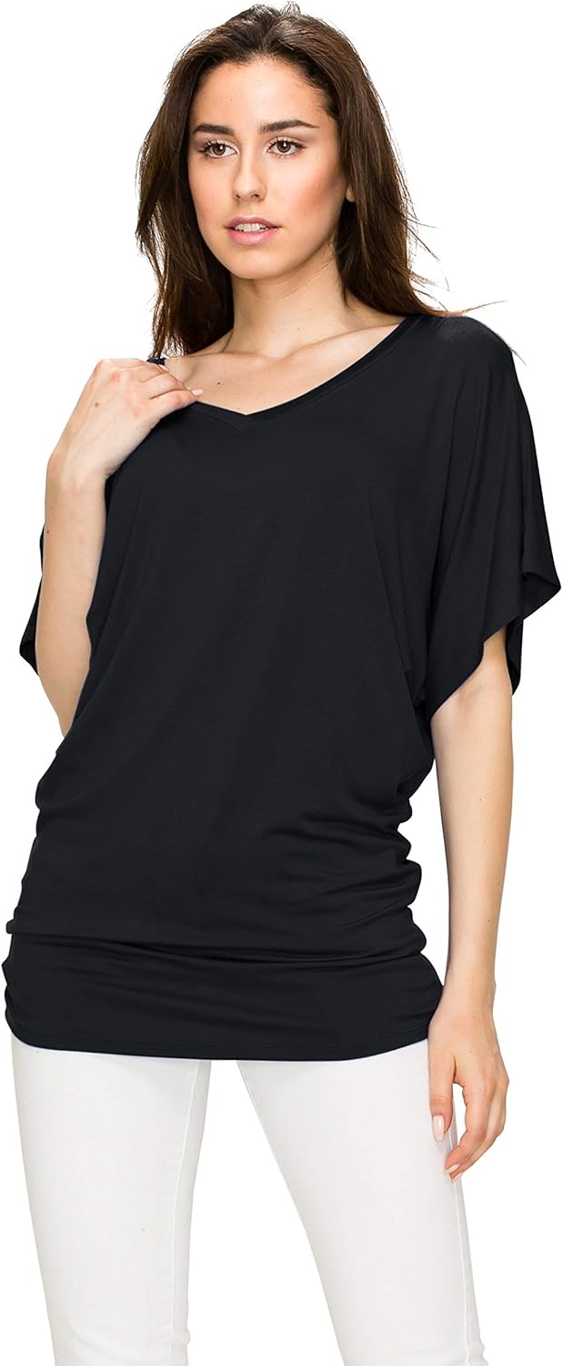 Lock and Love Women's Short Sleeve Crew Neck/V Neck Tie-Dye Dolman Tunic Top - Image 2