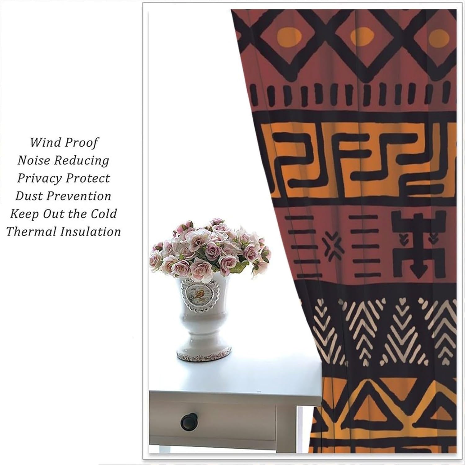 African Mud Cloth Curtains Boho Traditional Tribe Geometric Art Printed Blackout Window Drapes for Bedroom Kitchen Decor Fabric Set 2 Panel 55x63 Inch 80% Shading Rate